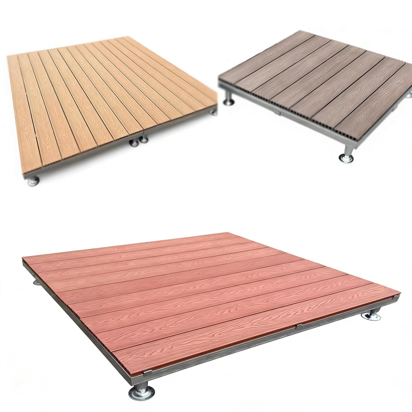 Kompozytowa modułowa platforma drewniano-plastikowa, niskoprofilowa platforma tarasowa do ogrodu, samodzielna zewnętrzna platforma pływająca, regulowana wysokość 20 cm (kolor Redwood)