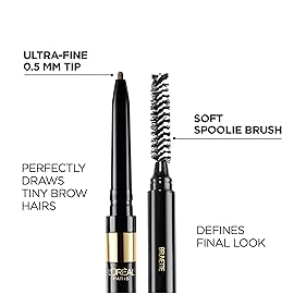 LOral Paris Makeup Brow Stylist Definer Waterproof Eyebrow Pencil, Ultra-Fine Mechanical Pencil, Draws Tiny Brow Hairs and Fills in Sparse Areas and Gaps, Dark Brunette, 0.11 Ounce (Pack of 2)