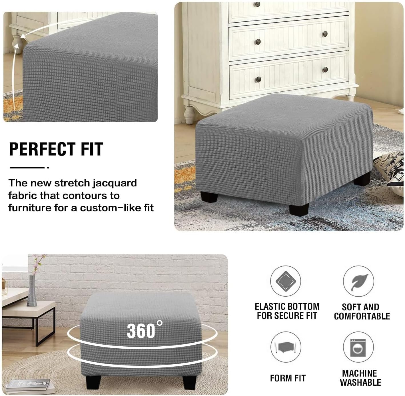 Ottoman Covers Slipcovers Square Round Small Large Footrest Stool Stretch Storage Stool Ottoman Cover Footrest Foot Stool Cover Furniture Protector(#8,55x55x40cm)