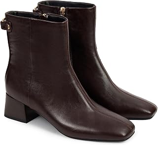 Womens Ankle Boots Square Toe Low Chunky Block Heel Booties with Side Zipper Comfortable Dress Short Boots Shoes