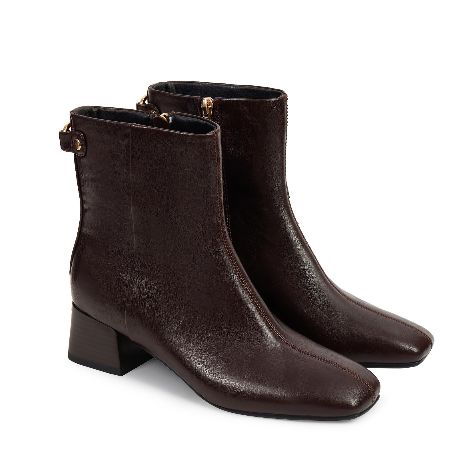 Womens Ankle Boots Square Toe Low Chunky Block Heel Booties with Side Zipper Comfortable Dress Short Boots Shoes-image-8