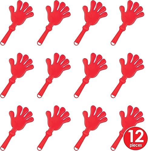 Miniatura 5 de Beistle Red Hand Clappers  Paquete de 12, emisores de ruido de plástico para fiestas, eventos deportivos, celebraciones y reuniones de espíritu de