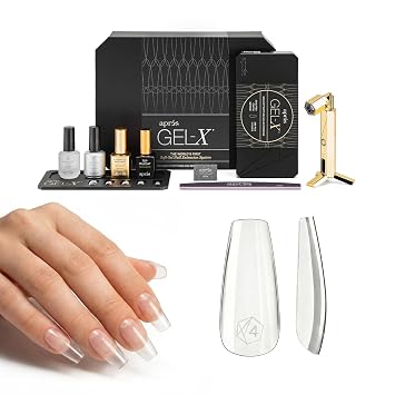 Apres Gel-X Professional Nail Extension Starter Kit, 14 Sizes 00-9 w/ Half Sizes, Soft Gel-X Tips, HEMA/TPO-Free Sculpted Coffin Medium