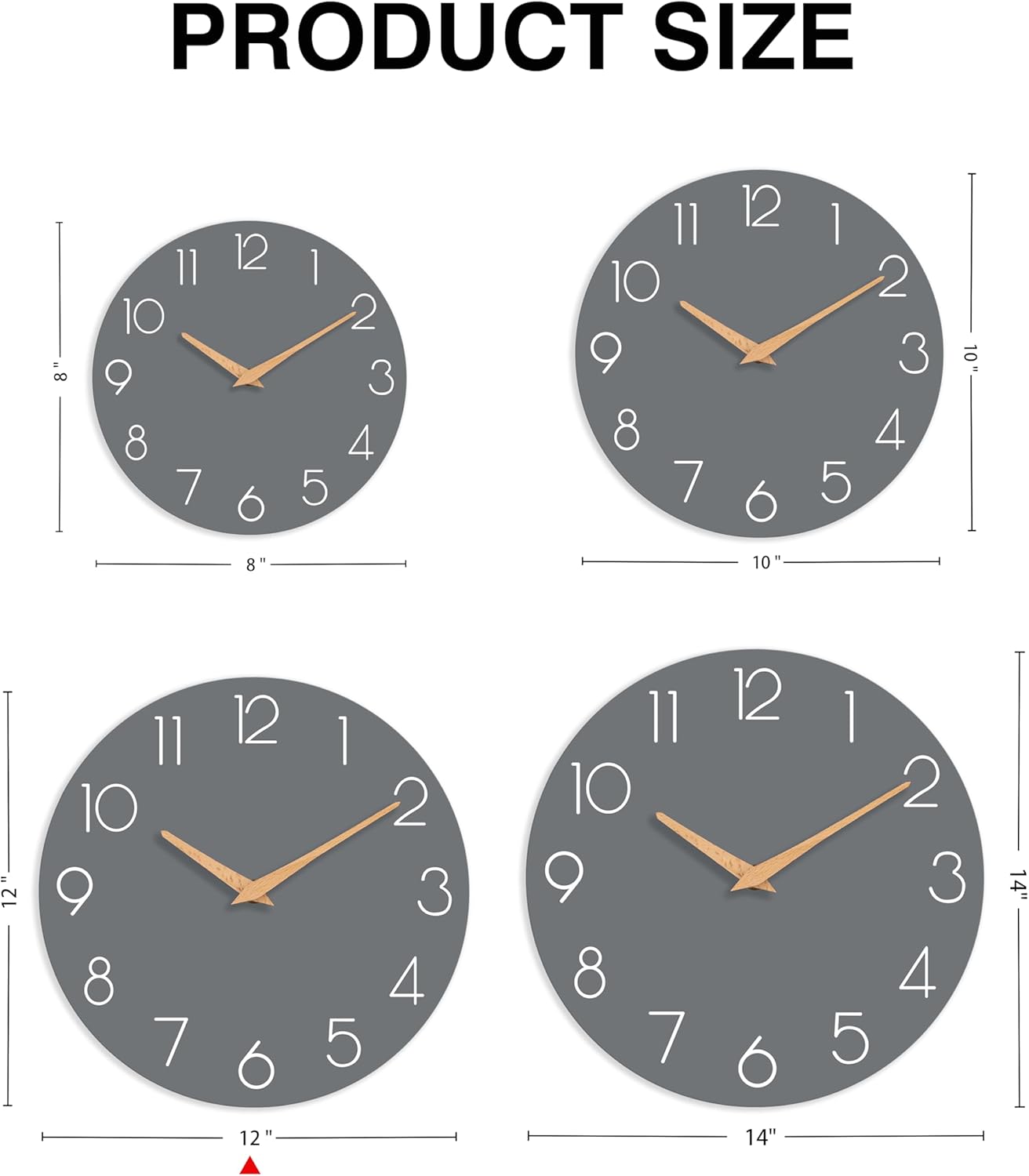 cicininc Wall Clock, 12 Inch Wooden Silent Non-Ticking, Decorative Battery Operated Wall Clocks for Bedroom, Kitchen, Home, Living Room, Office, School, Hotel (Gray)