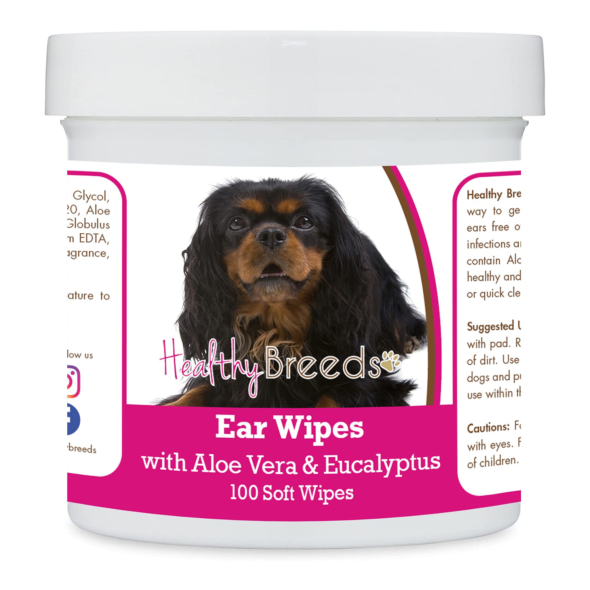 Healthy Breeds English Toy Spaniel Ear Cleaning Wipes with Aloe &amp; Eucalyptus for Dogs 100 Count