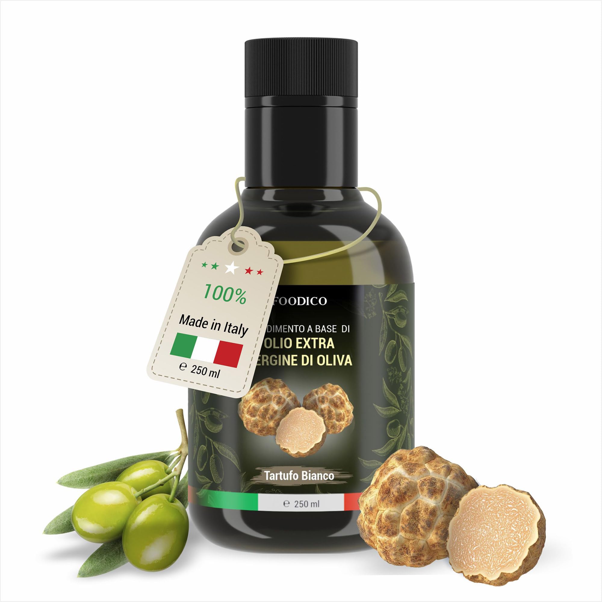 Foodico Weißes Trüffelöl | Italienisches Olivenöl Extra Vergine | mit weißem Trüffel | 250 ml