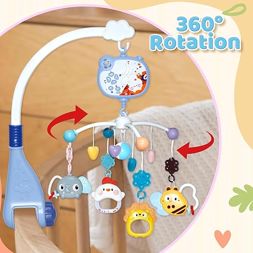 Miniatura 5 de JAWOJOWA Móvil para cuna de bebé con música y luces nocturnas, móvil para cuna con rotación, control remoto, proyección, juguetes de cuna para