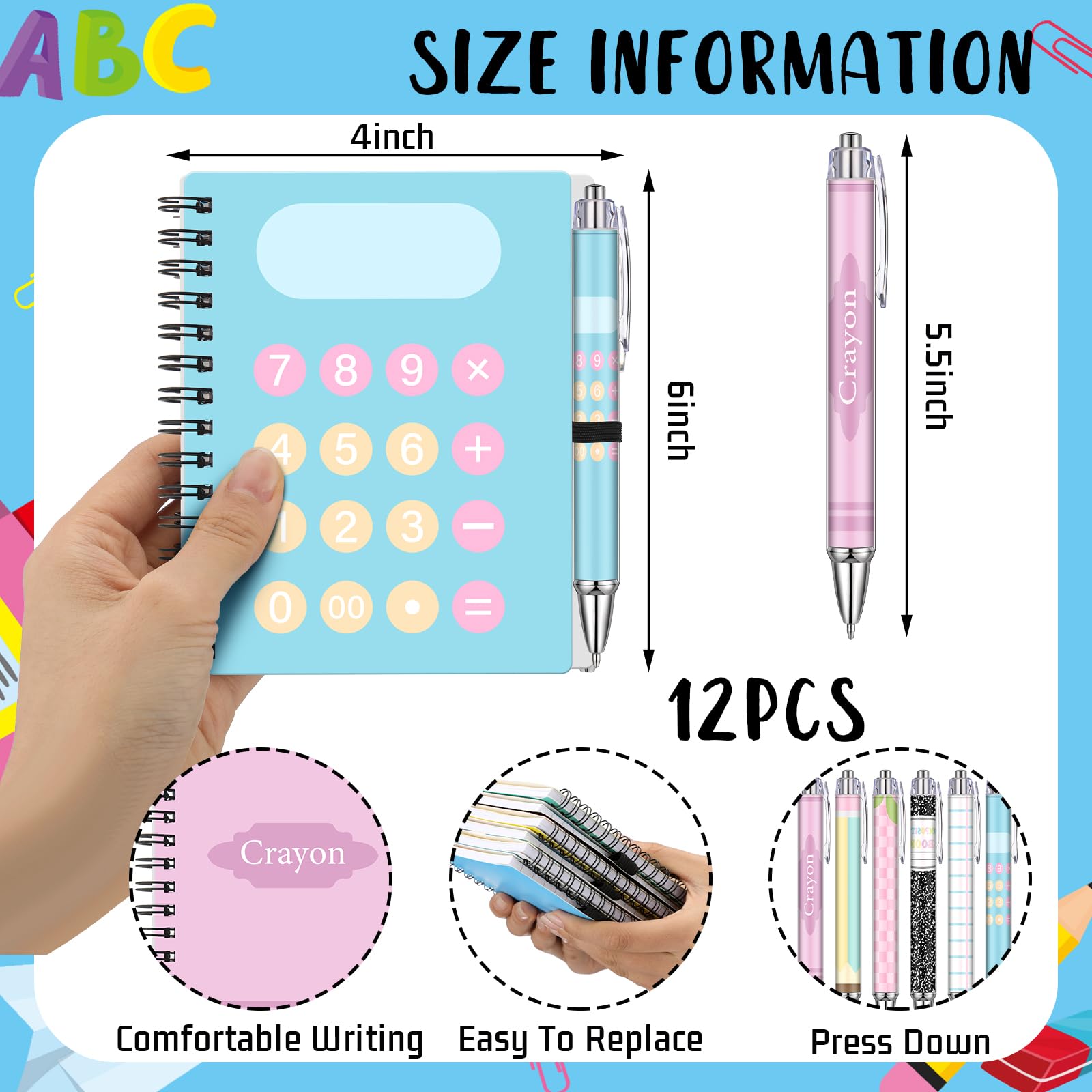 Resurhang Set di 12 quaderni regalo per insegnanti, cancelleria per il rientro a scuola, quaderno a spirale e penne a sfera, kit per il primo giorno di scuola, regali per insegnanti da studenti per
