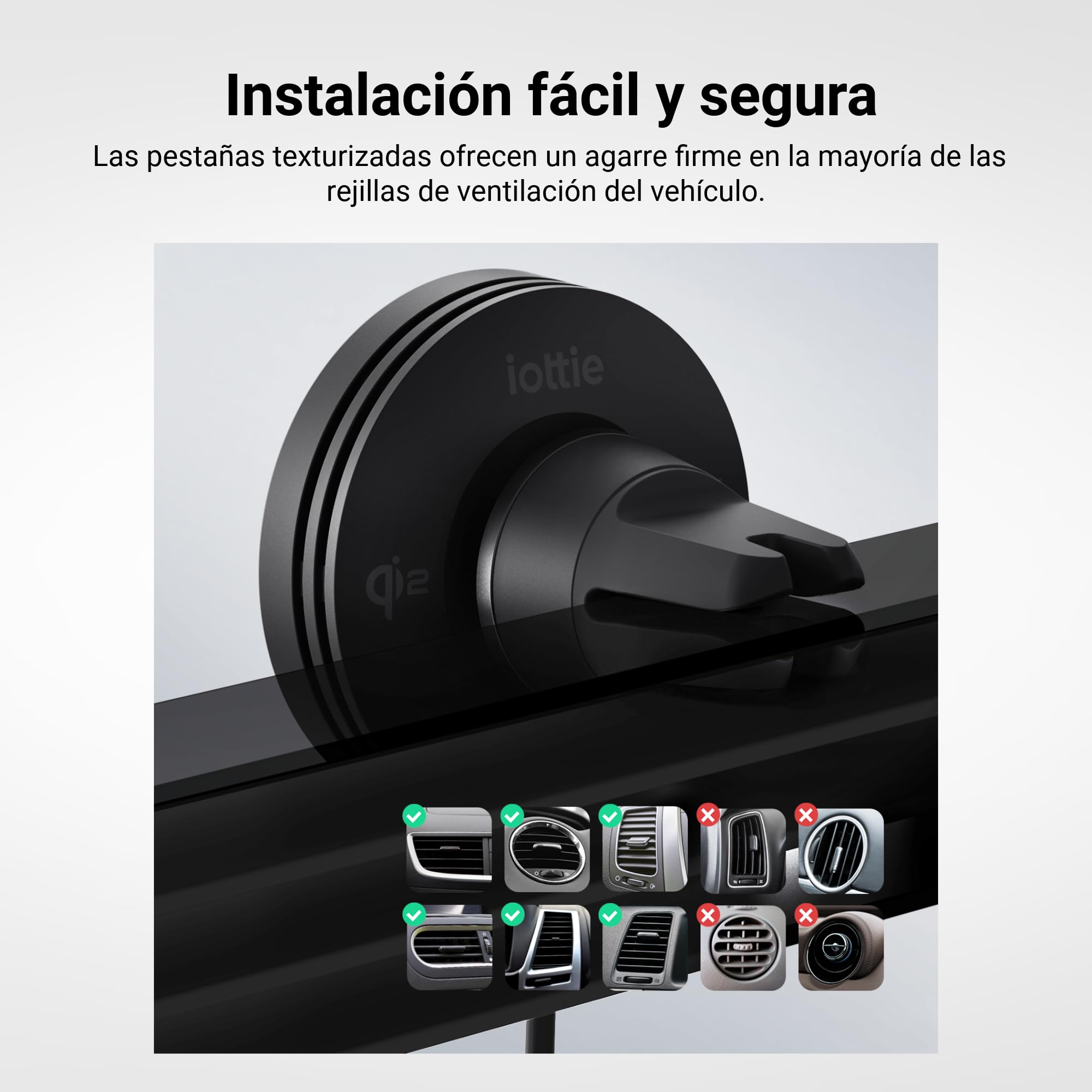 iOttie Velox Qi2 Mini Cargador inalámbrico para Coche, Soporte para teléfono de ventilación de Aire, Soporte de teléfono MagSafe de 15 W, Cargador para teléfonos Inteligentes habilitados para Qi2