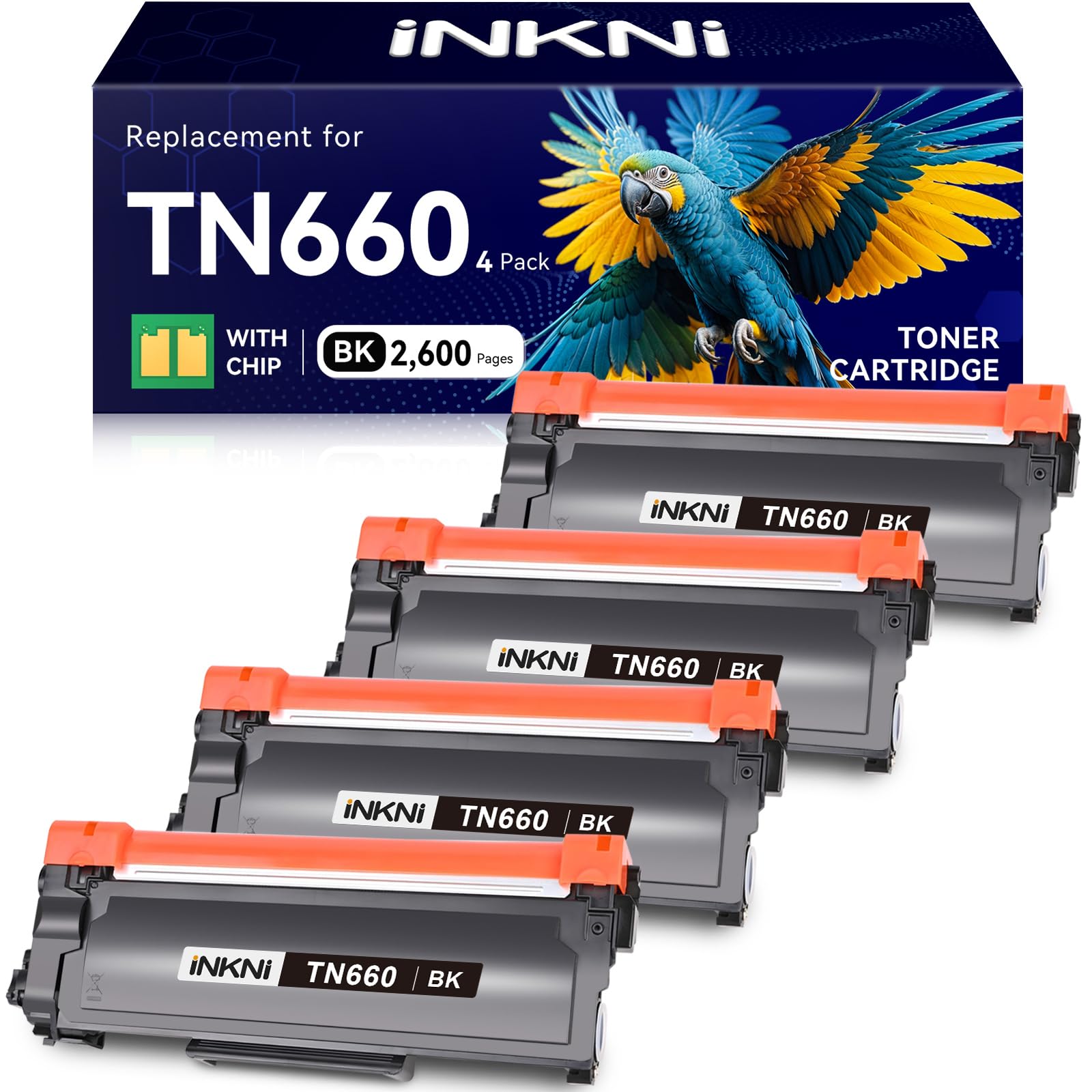 InkNI Compatible TN660 Toner Cartridge Replacement for Brother TN660 TN630 High Yield Compatible for Brother HL-L2300D DCP L2540DW HL L2320D HL L2360DW HL L2380DW MFC L2700DW Printer (Black, 4-Pack)