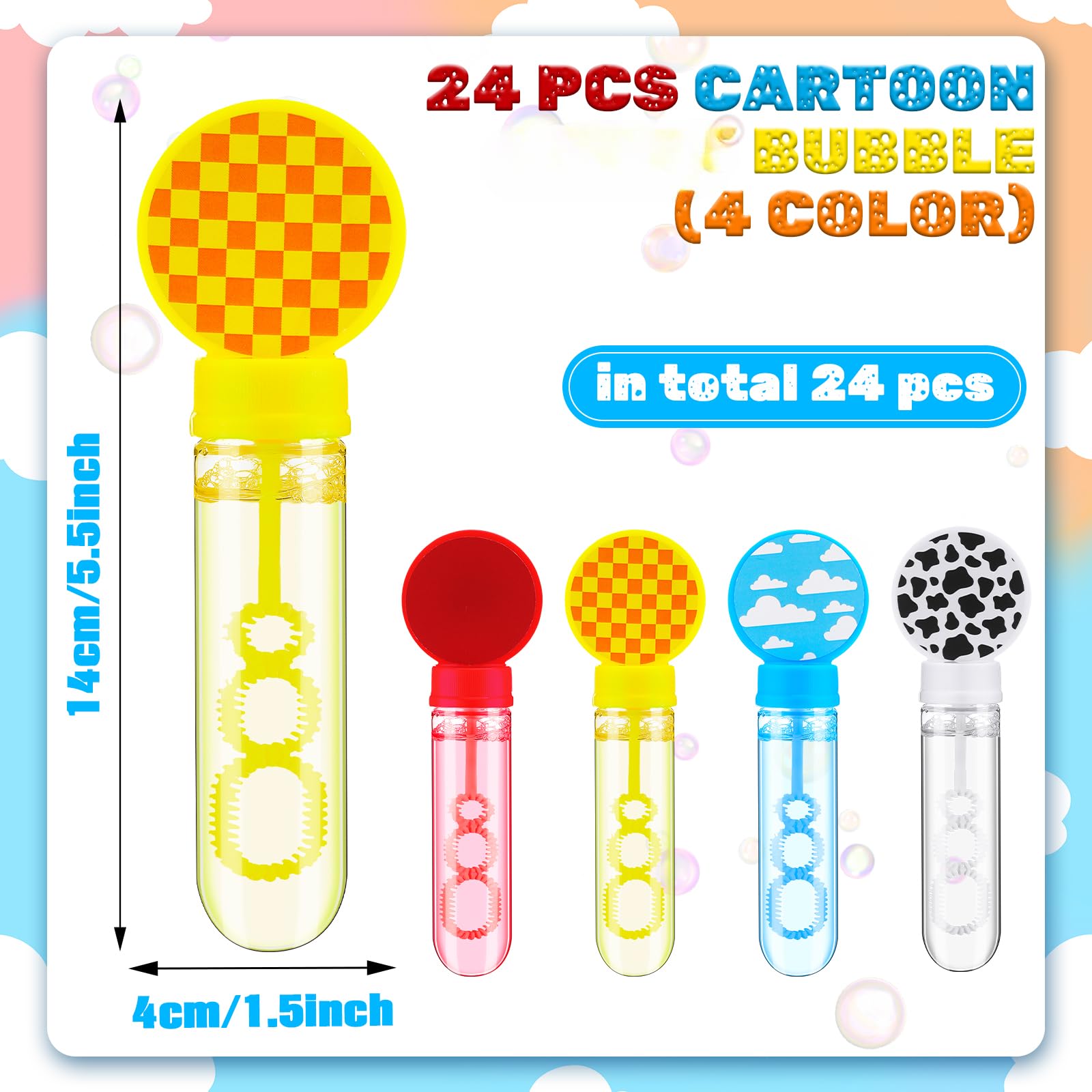 Rotatingpals 24 Pack Bulk Bubble Wands Cartoon Story Party Favors Toy Theme Birthday Party Supplies Cartoon Theme Birthday Party Goodie Bag Stuffers Supplies Decorations(Wand,Story)