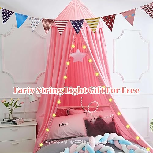 Vista 21 de Toldo de cama para niñas, con volantes de ensueño para colgar en el techo, toldo de princesa, decoración de dormitorio, toldo suave, rincón