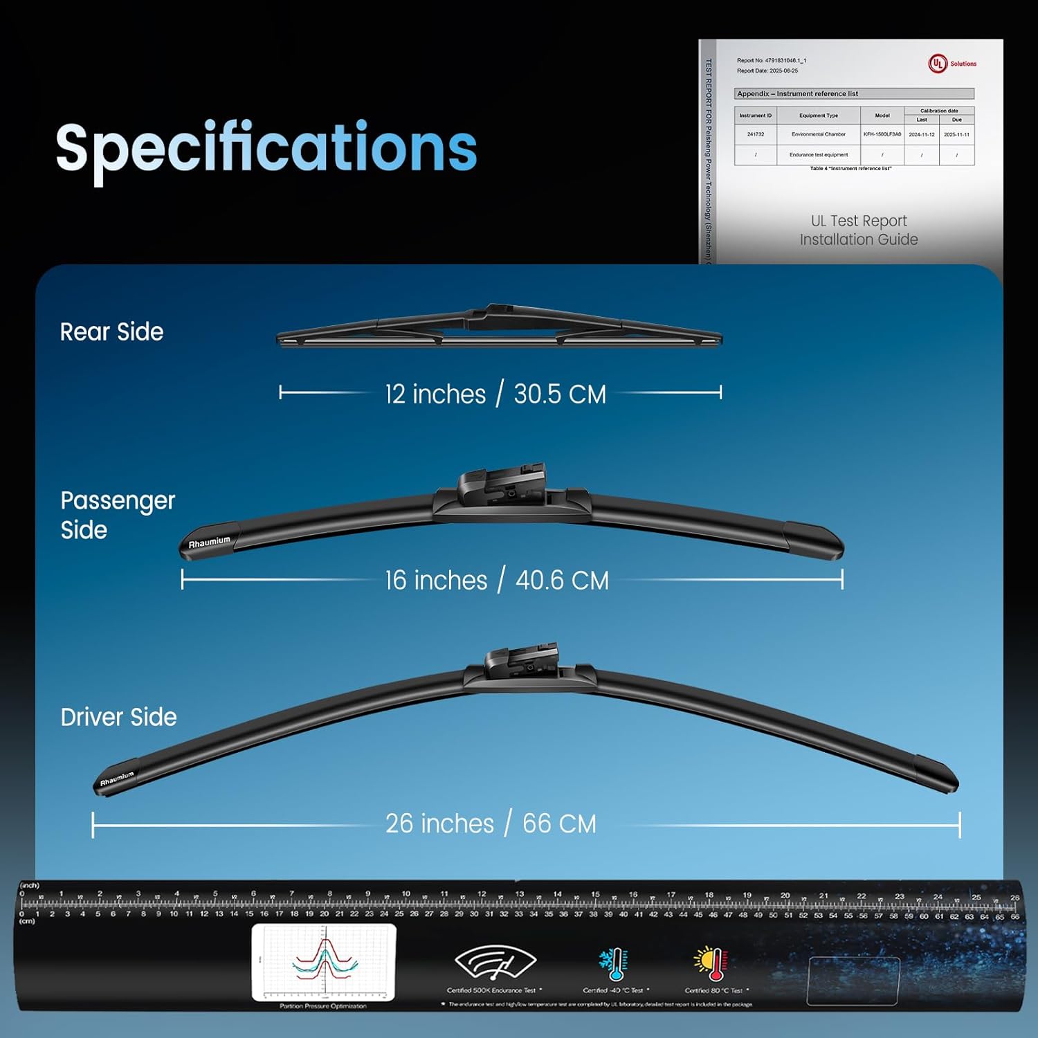 Pack of 3 Wiper Blades 26"+16"+12"; Lab Tested 500K Endurance & High/Low Temp; Optimized Pressure; Specific for Lexus NX200t 2015-2017, NX300 2018-2021, NX300h 2015-2021