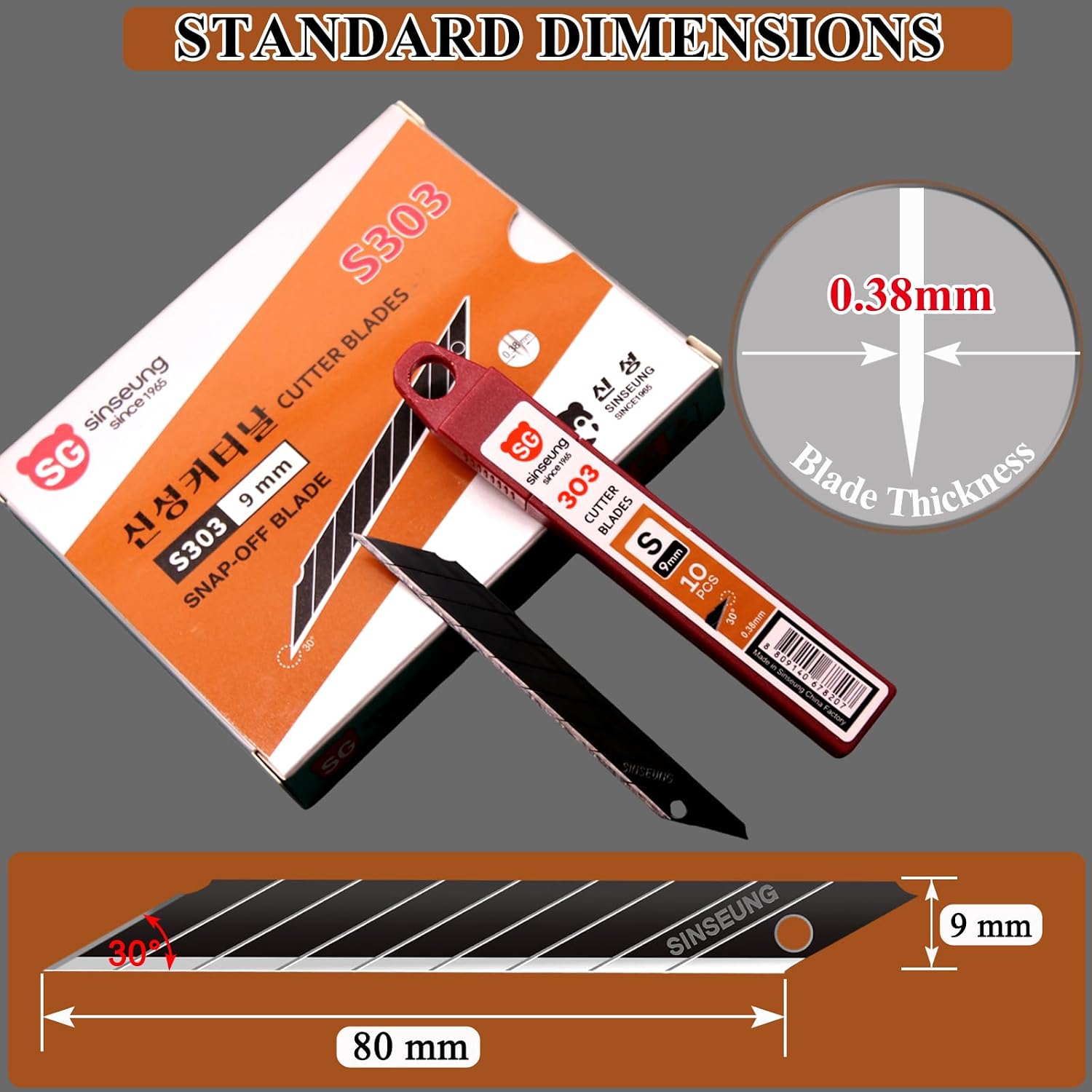 Utility Knife Snap off Blades 30 Degree 9mm 100PCS Box Cutter Blades, Black Coating Carbon Steel Razor Blade for Window Tinting, Vinyl Wrap, PPF (S303)