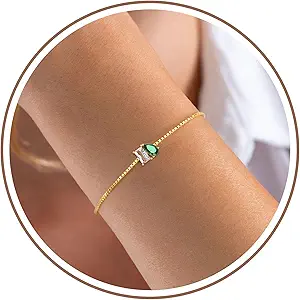 Birthstone Bracelets for Women, Dainty Gold Bracelet with Birthstone Birthday Gifts for Her Mothers Day Gifts Trendy Stuff 14k Plated Adjustable Link Bracelet Anniversary Christmas Jewelry