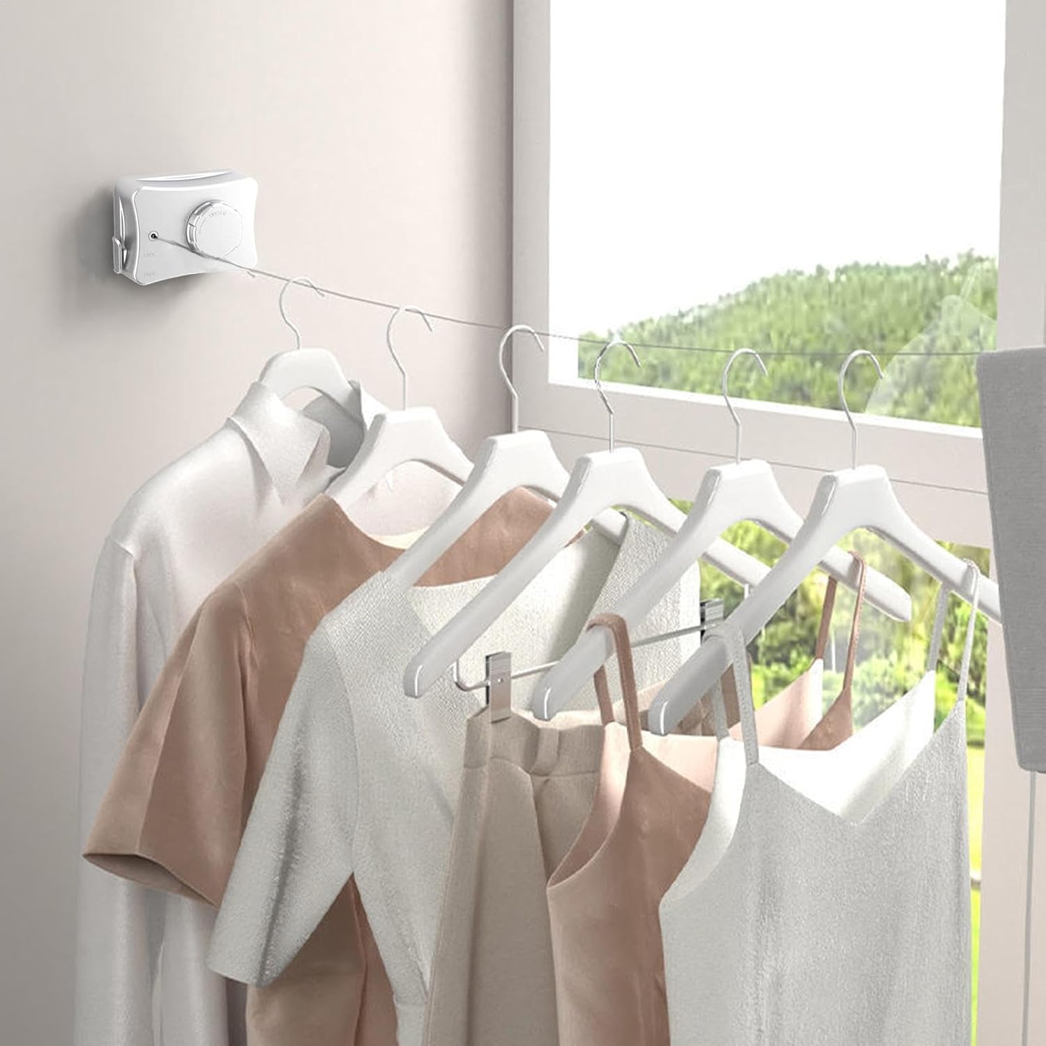 Retractable Clothesline, Heavy Duty Clothesline, 5.04x3.86x2.68in Travel Washing, Black/White Reusable Clothes Drying Lines, Compact Wall Mounted Laundry for Home