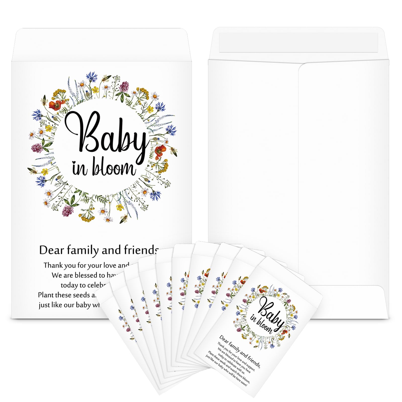 Fumete 50 Pcs Baby Shower Seed Packet Self Adhesive Kraft Envelopes Baby in Bloom Seed Storage Packets Mini Kraft Retro Paper Organizer for Gender