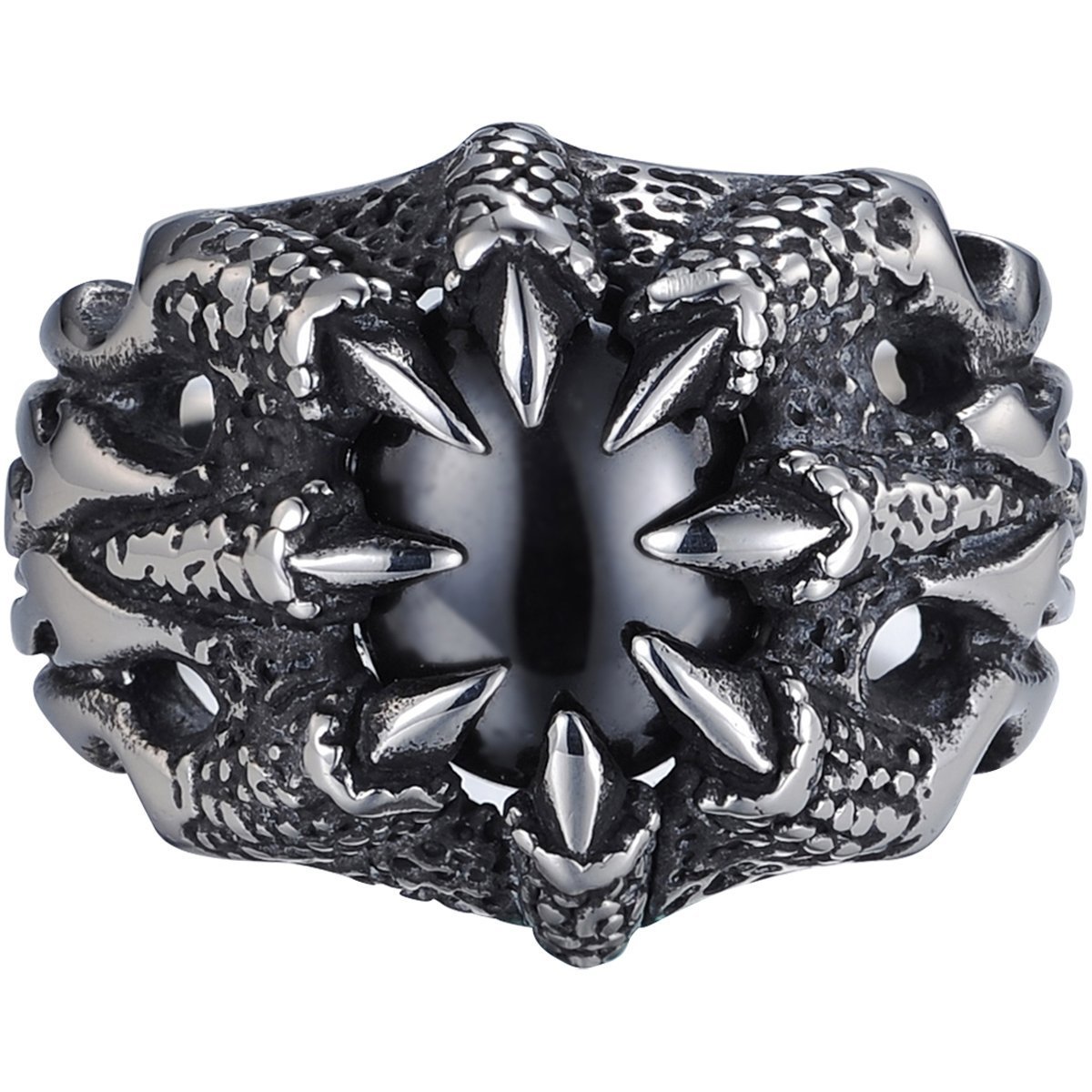 Valyria Jewelry Men's Stainless Steel Ring Dragon Claw Black Diamond Sz 8-13