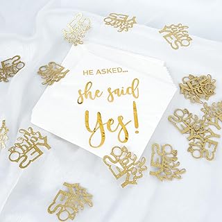 She Said Yes Decorations, Engagement Party Decor with 60 Count of "He Asked…She Said Yes" Paper Napkins 100 Pieces Gold Glitter Confetti for Engagement Party Bridal Shower Wedding Celebrations