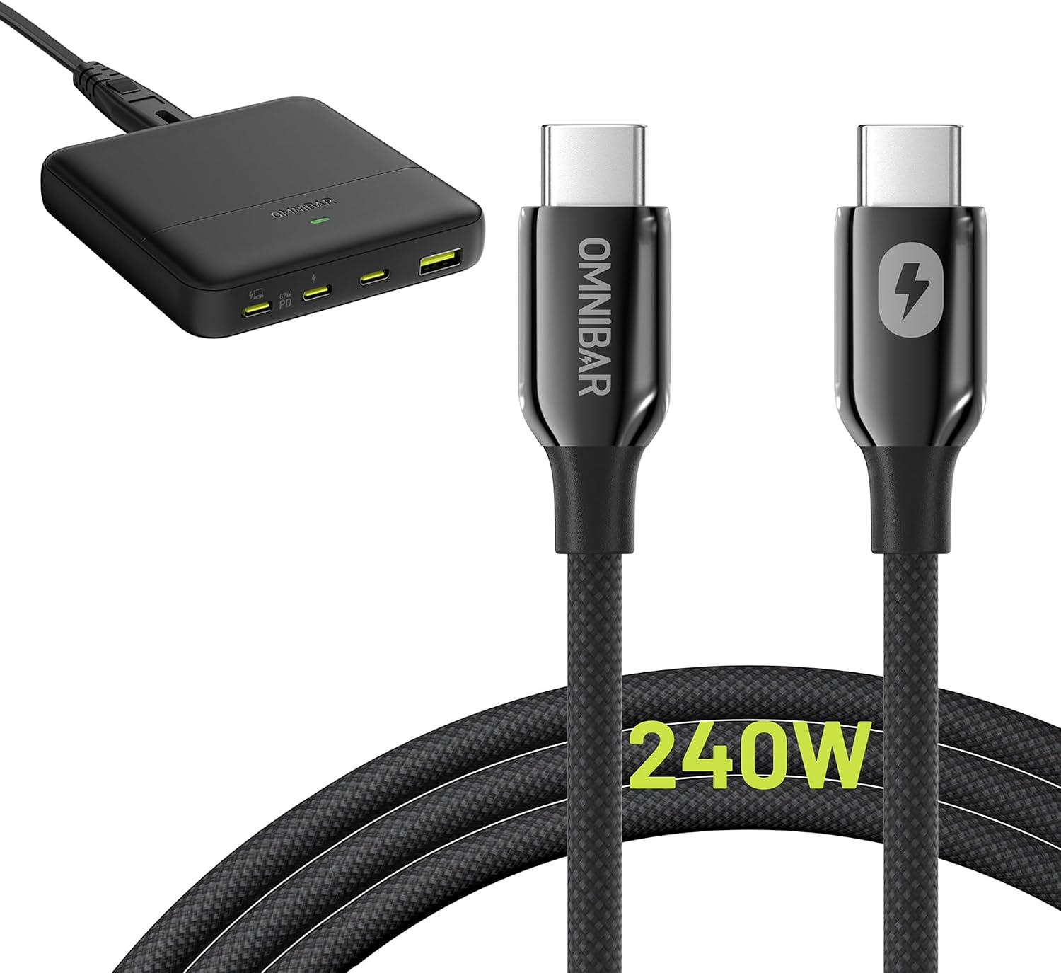 67W Flat Charging Station for Multiple Devices w/ 6ft 240W USB C to C Cable