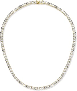 4.0mm CZ Tennis Necklace, 18K White/Yellow Gold Plated 4.0mm Round Cubic Zirconia Classic Tennis Necklace 16-24 Inches