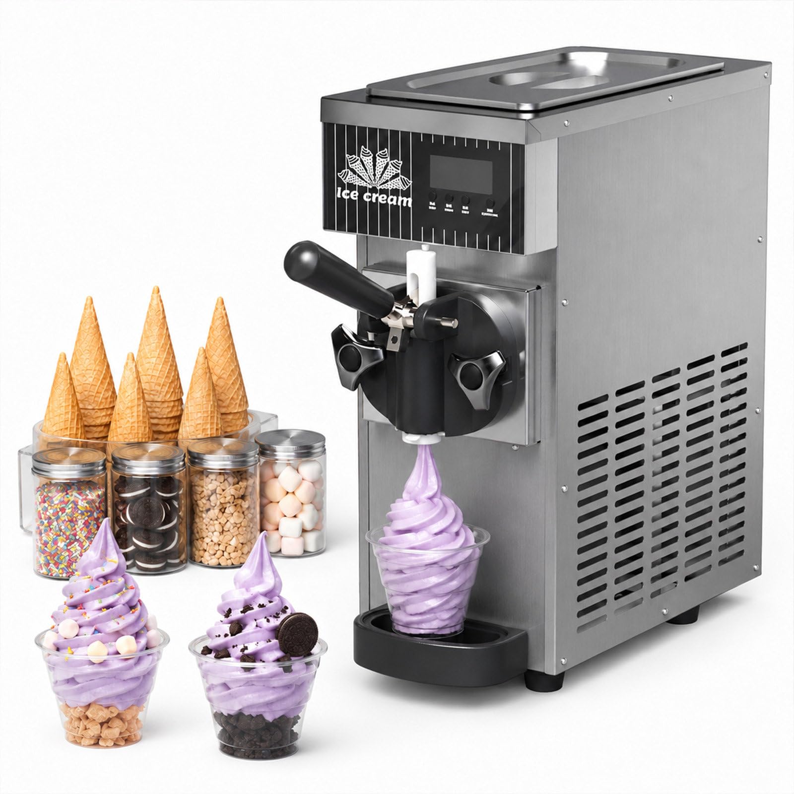 Máquina De Helados Soft Profesional, Máquina De Helados De Un Solo Sabor, Alta Producción 4-5l/H Tolva De 2,5l, Limpieza Automática Con Un Clic, Máquina De Helados De Acero Inoxidable Grey
