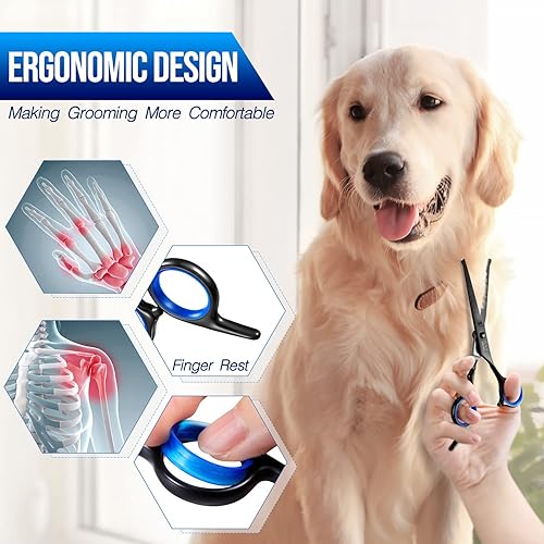 Miniatura 35 de Gimars 4CR - Tijeras 6 en 1 de acero inoxidable de aseo para mascotas, para perros, gatos y otros animales, resistentes con revestimiento de titanio.