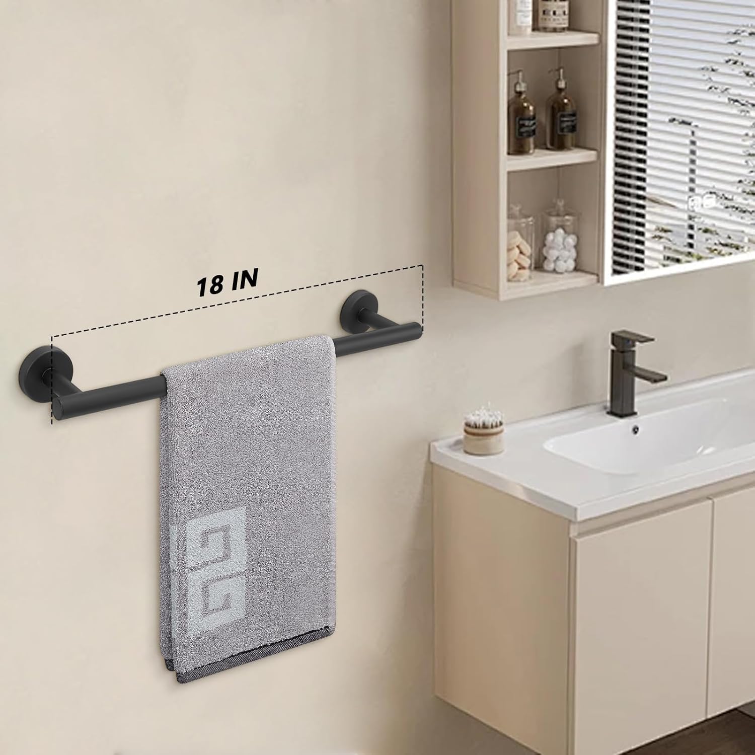 NearMoon Bath Towel Bar, Thicken Stainless Steel Shower Towel Rack Holder Wall Mounted for Bathroom, 18-lnch Overall Length-16-lnch Usable Hanging Space (2 Pack, Matte Black)