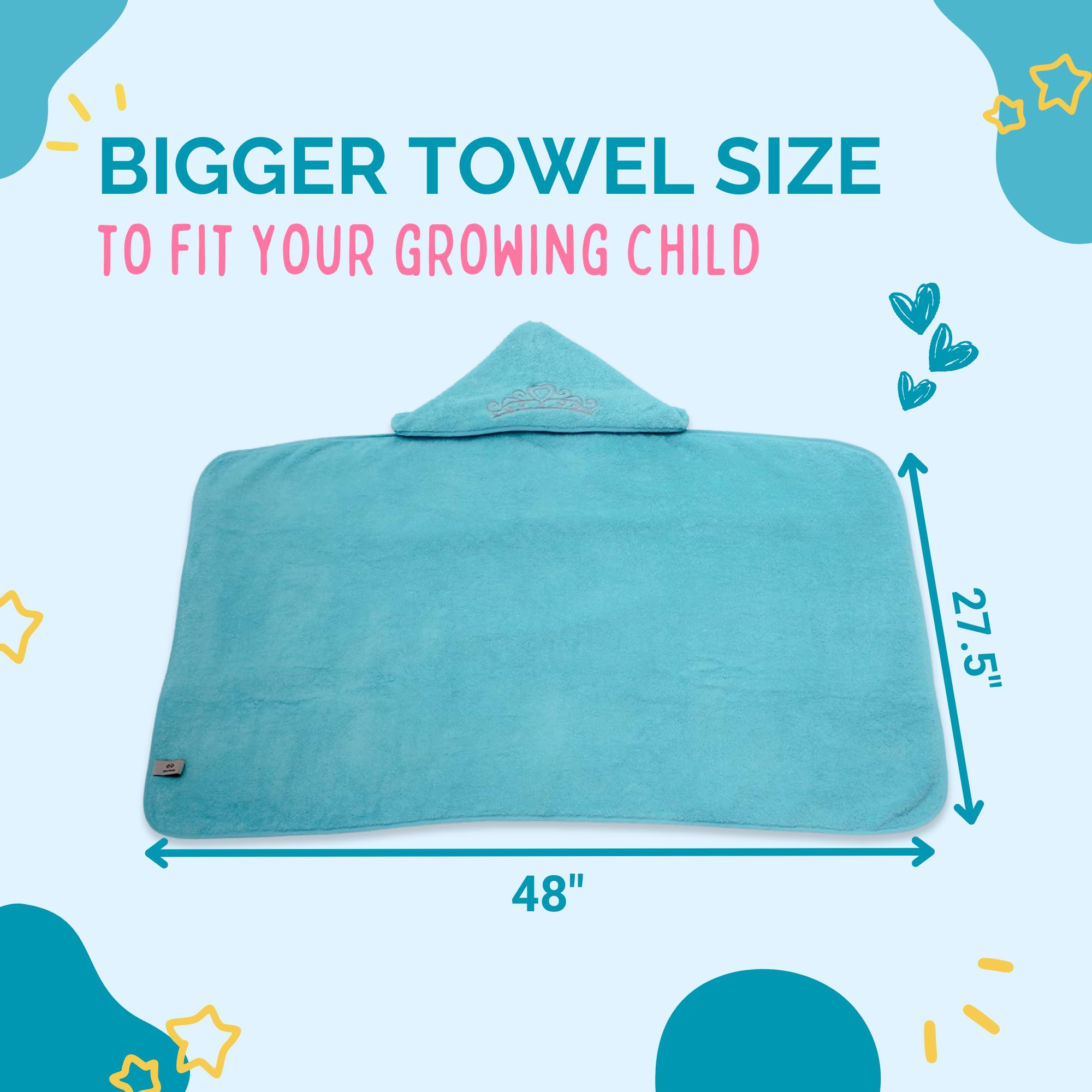 Baby Handtuch mit Kapuze, 70 x 125 cm, Plüsch und saugfähig, luxuriöses Badetuch 600 g/m², 100 % Baumwolle eisblau
