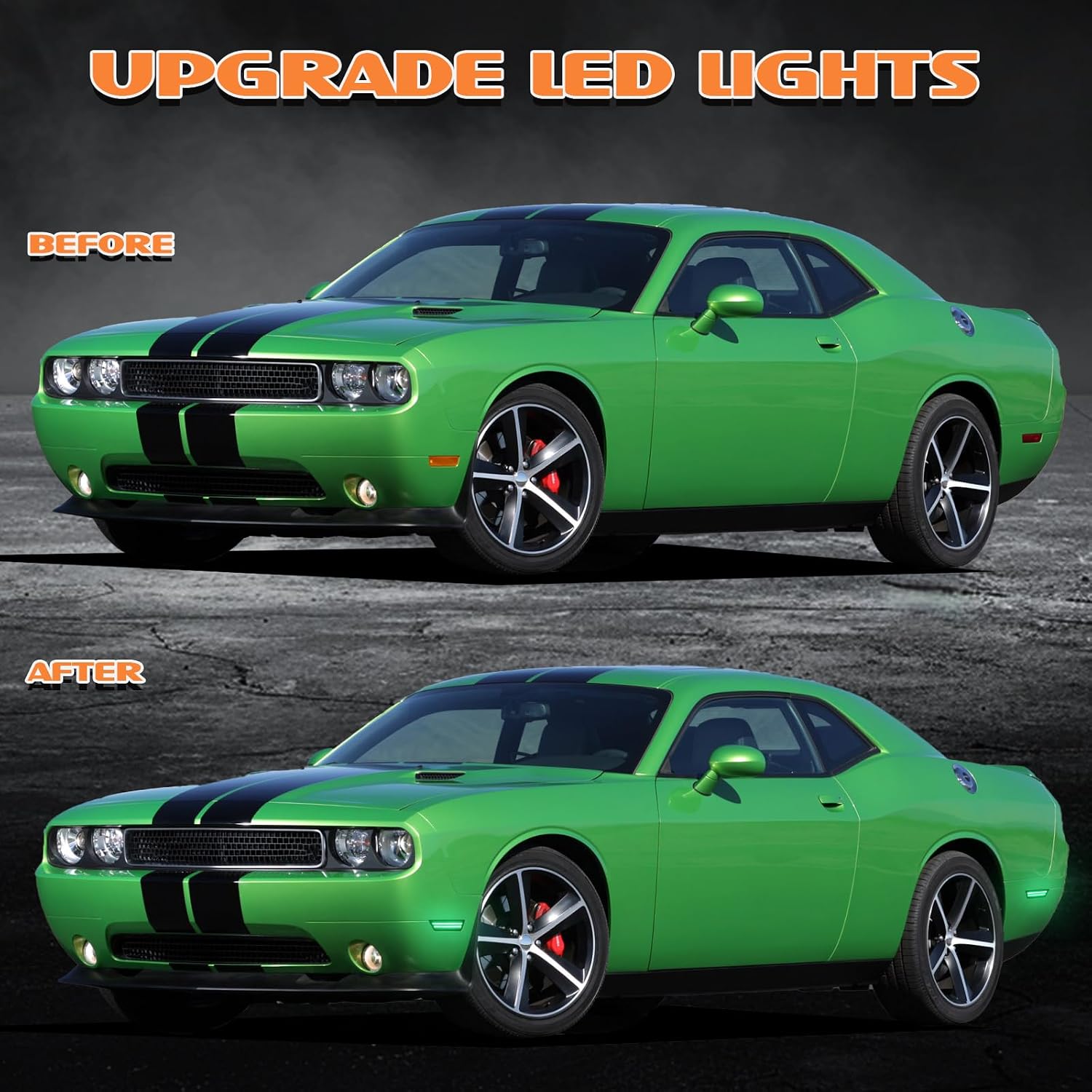 Dynamic Green LED Side Marker Lights Compatible With 2008-2014 Dodge Challenger & 2011-2014 Dodge Charger, Rear Bumper Marker Lamp Smoked Lens, 2PCS
