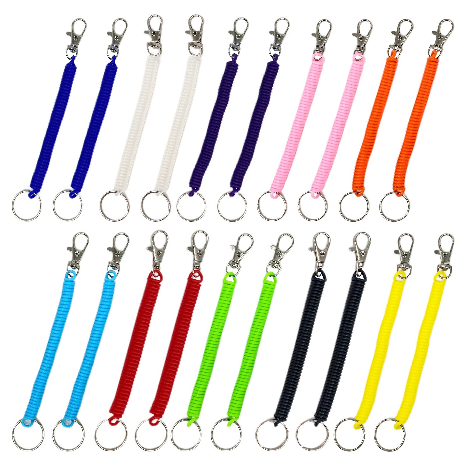 20 Pcs Stretchy Spiral Keyring, Retractable Coil Springs Keychain Plastic Key Holder Colourful Key Chain for Work, School, Wallet, Cellphone, ID Card, Backpack