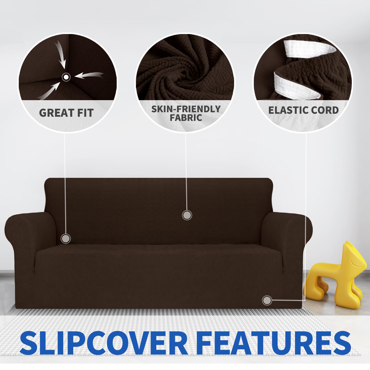 MAXIJIN 2023 Newest Loveseat Sofa Covers 1-Piece Stretch Couch Covers for 2 Cushion Couch Love Seat Slipcover with Elastic Bottom for Kids,Dog (Loveseat, Diamond Pattern Coffee)