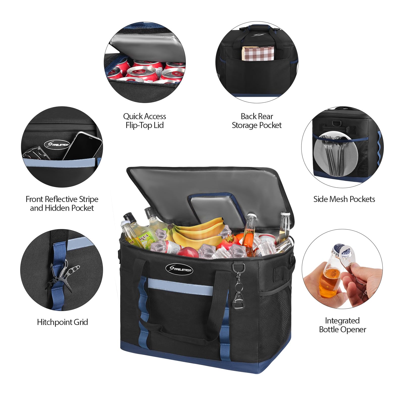 Maelstrom Ice Hollow - Borsa frigo pieghevole con lati morbidi, 60/75 lattine, extra large, isolata, a prova di perdite, portatile, per la spesa, il campeggio, il tailgating e i viaggi su strada