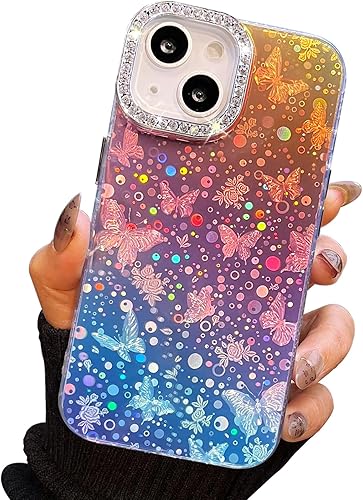 Miniatura 60 de I-MGAE-IN-AR - Funda diseñada para iPhone 12 y 12 Pro, diseño de mariposa plateada brillante, funda protectora de poliuretano termoplástico, suave,