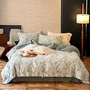 VM VOUGEMARKET Botanical Leaves Duvet Cover Set King Linen Cotton Bedding Set,3D Jacquard Yarn-Dyed Textured Comforter Cover with Button Closure-104 x90,Sage Green