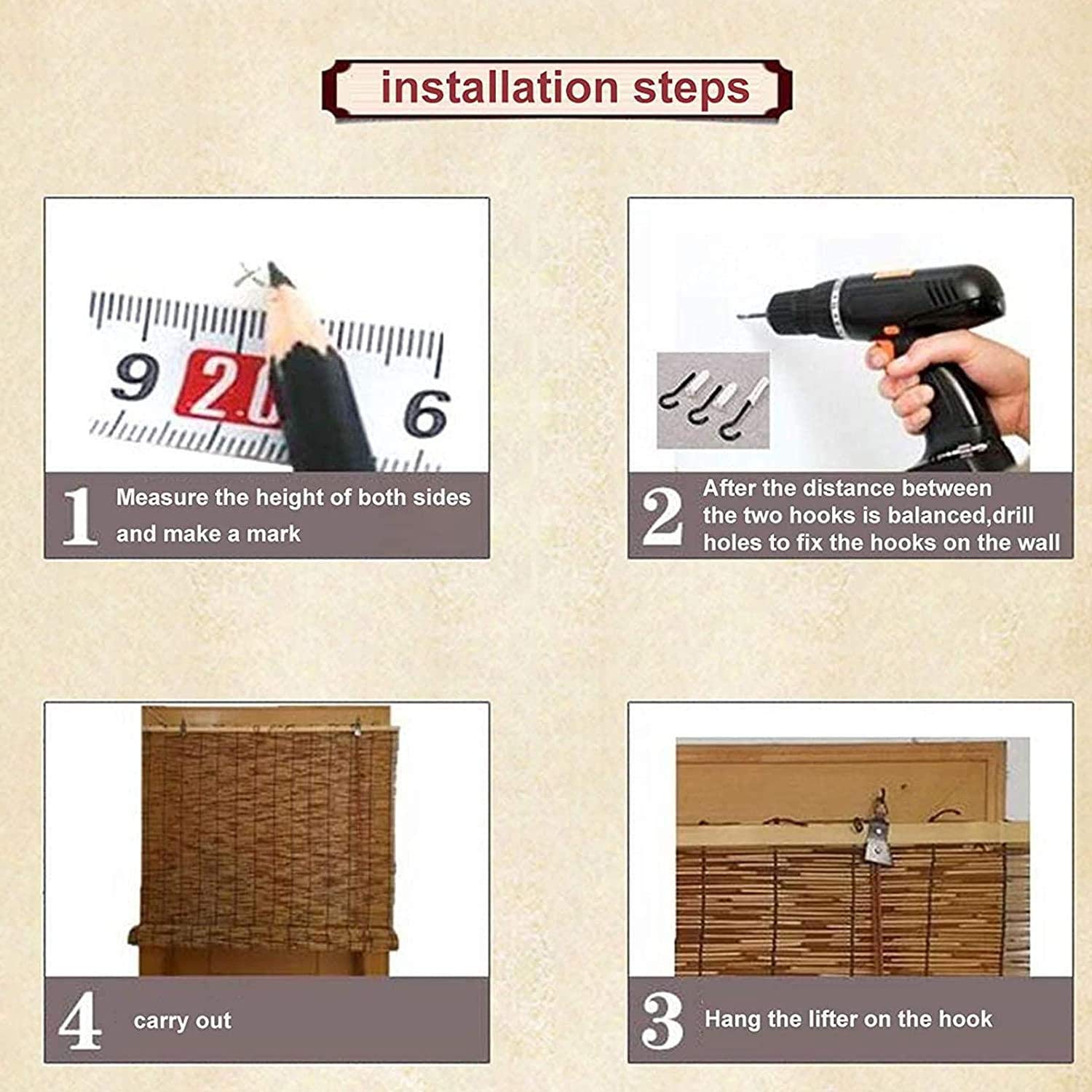 Bambusrollos Für Aussenbereich,Natür Schilfrollos,Fenster Rollo Holz,mit Seitenzug Sichtschutz Raffrollo Bambus Rollo,für Innen Fenster Und Türen Strohvorhänge,Anpassbar,100x240cm/39x95in