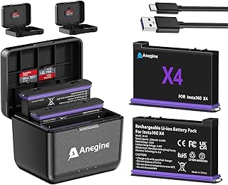 Anegine 2-Pack Insta 360 X4 Replacement Battery 2500mAh and Fast Triple Micro USB Charger Compatible for Insta360 X4 Action Camera Accessories with Misro SD Card Slots (Not for X4 Air)