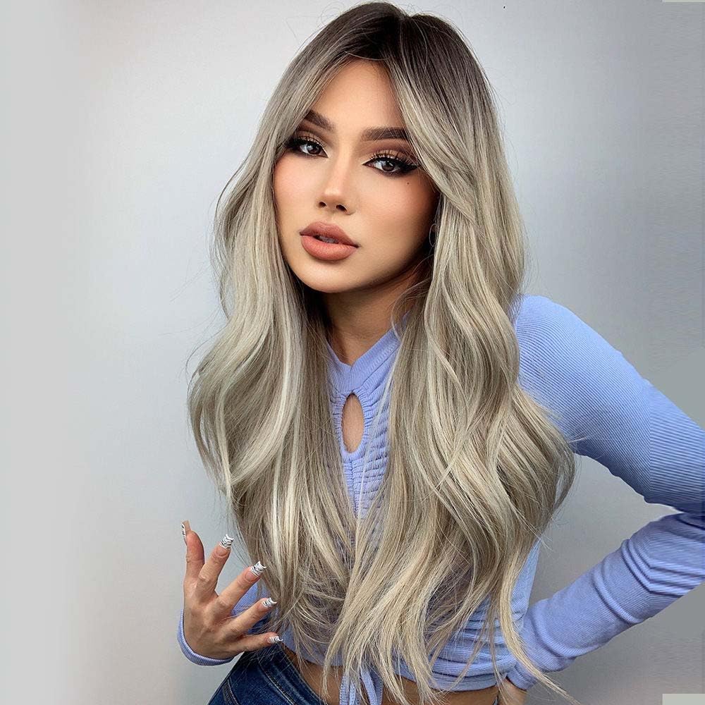 Women wig Wavy Wig for Women to Light Blonde Wig Long Heat Resistant Hair Wigs for Daily Party Wig