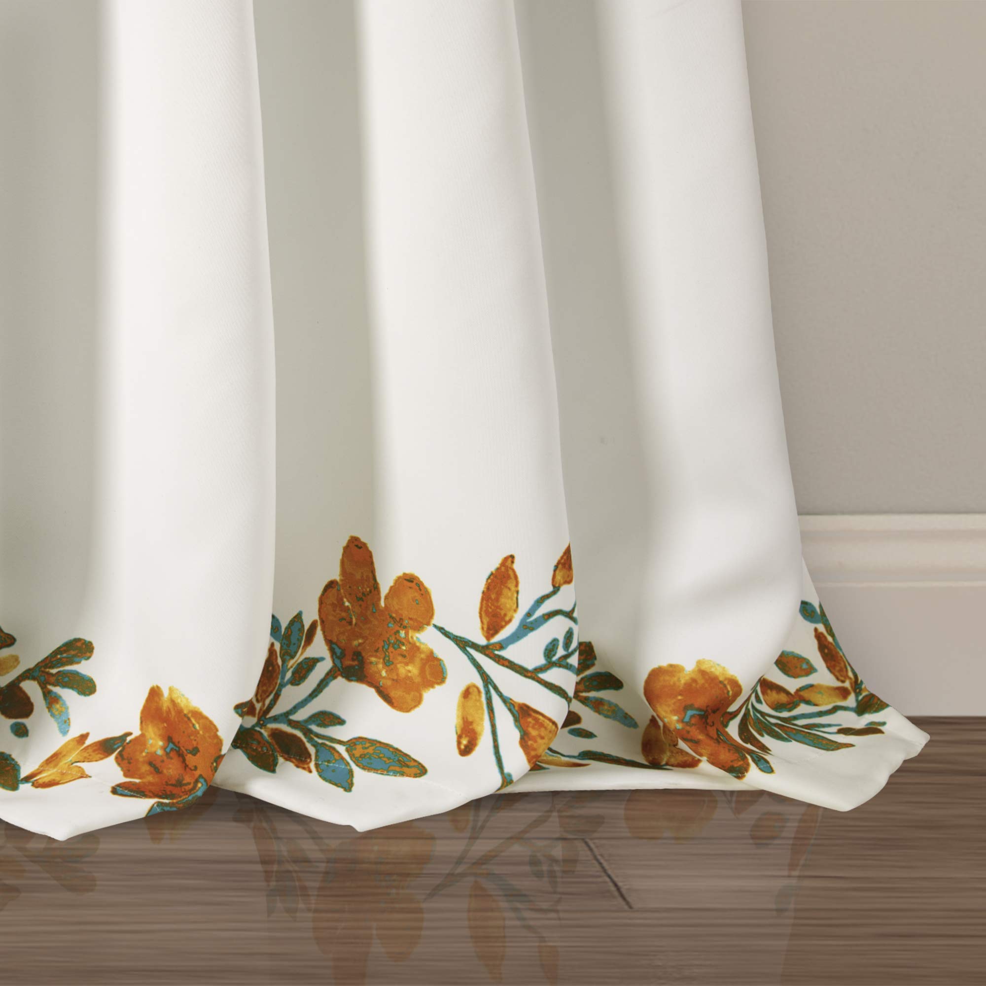 Lush Decor Tanisha Cortinas | Juego de Paneles de Ventana con diseño Floral para oscurecer la habitación, Mandarina y Turquesa, 84" x 52"