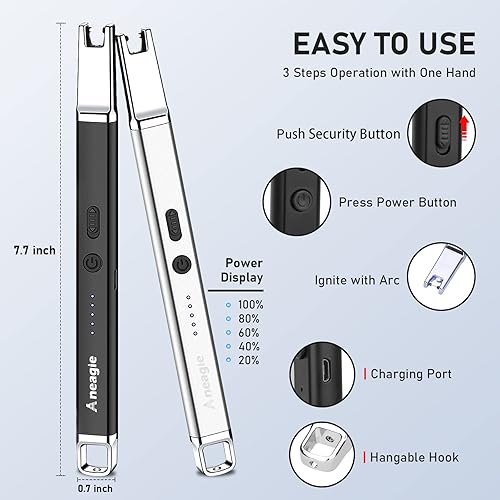 Miniatura 6 de Aneagle Lighter Electric Candle Lighter 2 Packs Upgraded Rechargeable Candle Lighter with LED Flashlight Windproof Flameless and Hanging Hook LED