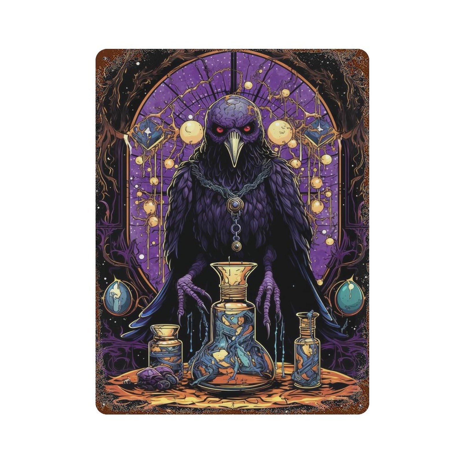 Garage Style Raven Alchemist Rusty Metal Tin Sign 15.7"x11.8", Farmhouse Wall Decor for Bar And Workshop