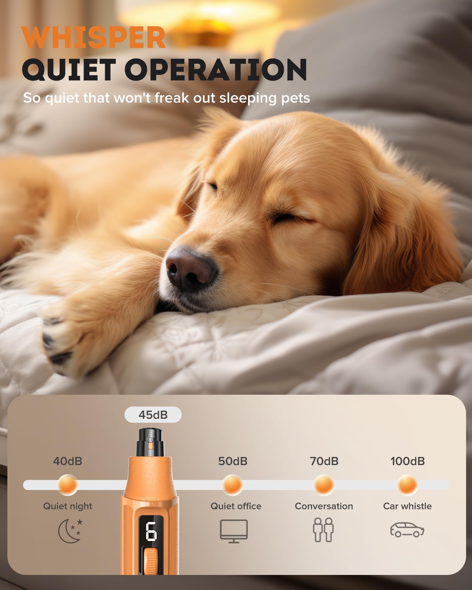 7-Speed Dog Nail Grinder with LED Light – Ultra Quiet Electric Pet Nail Trimmer for Large Dogs & Cats – Professional Grooming Tool with Dust Collector, One-Hand Speed Control & Instant Stop Safety - image 3