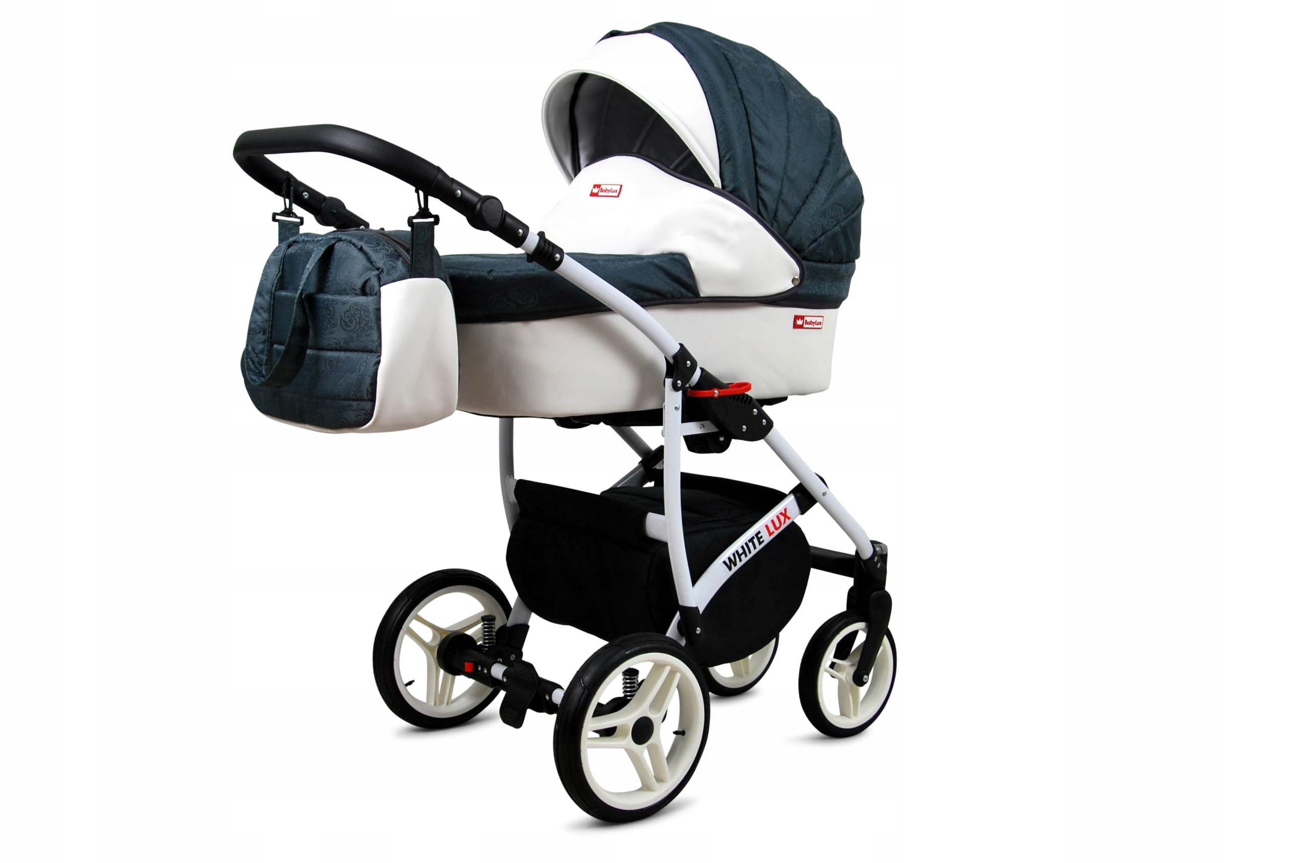 BabyLux® Kinderwagen Set 3 in 1 - White Lux - incl. Babywanne, Buggy Sportsitz, Auto-Babyschale - Autositz - Kinderwagenset - Kombikinderwagen mit Wickeltasche, Regenschutz usw.