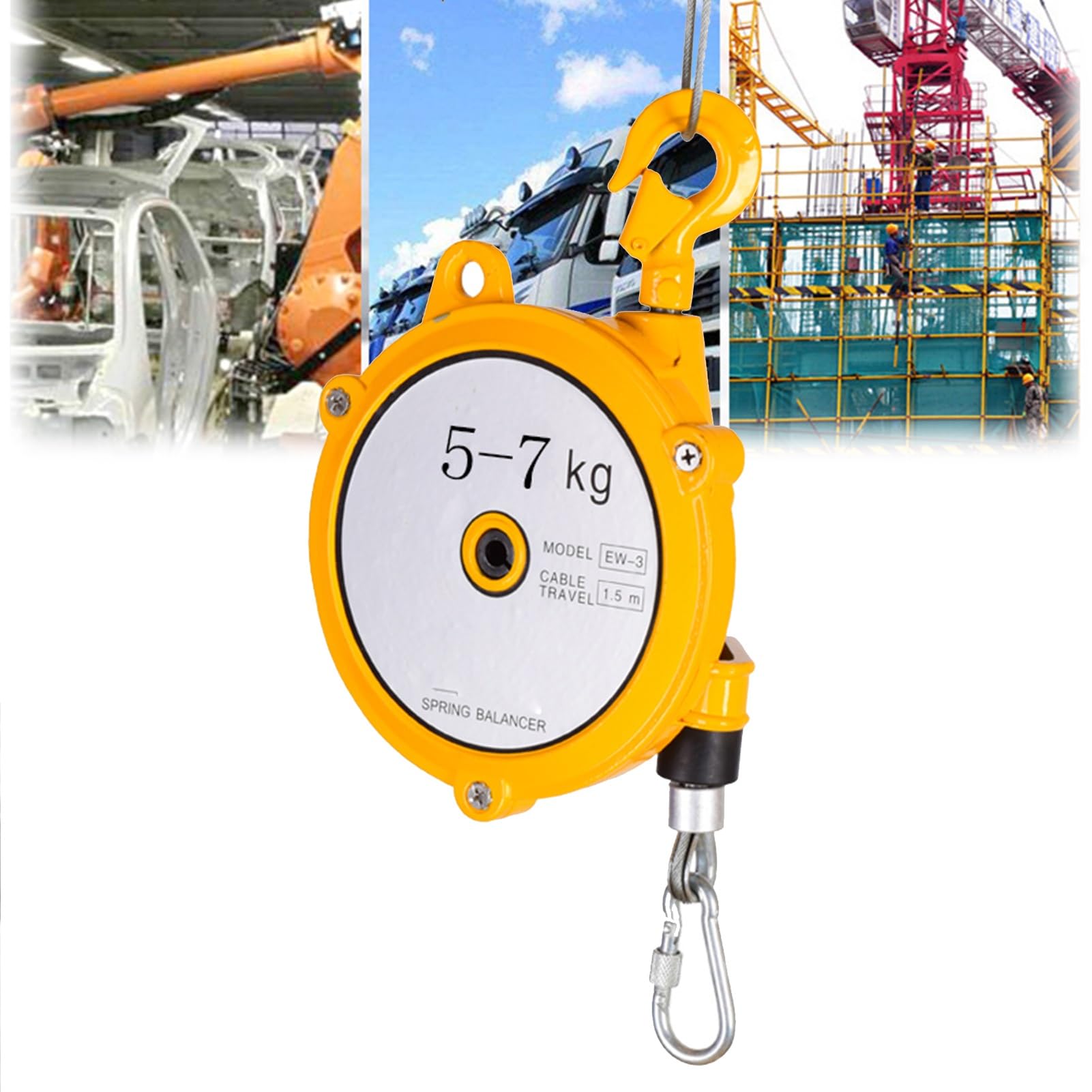 WEKONUMEX Retractable Spring Balancer, Spring Balancer Retractable 1.5m Self Locking For Assembly Lines Multiple Load Capacities 1-60kg(5-7kg)