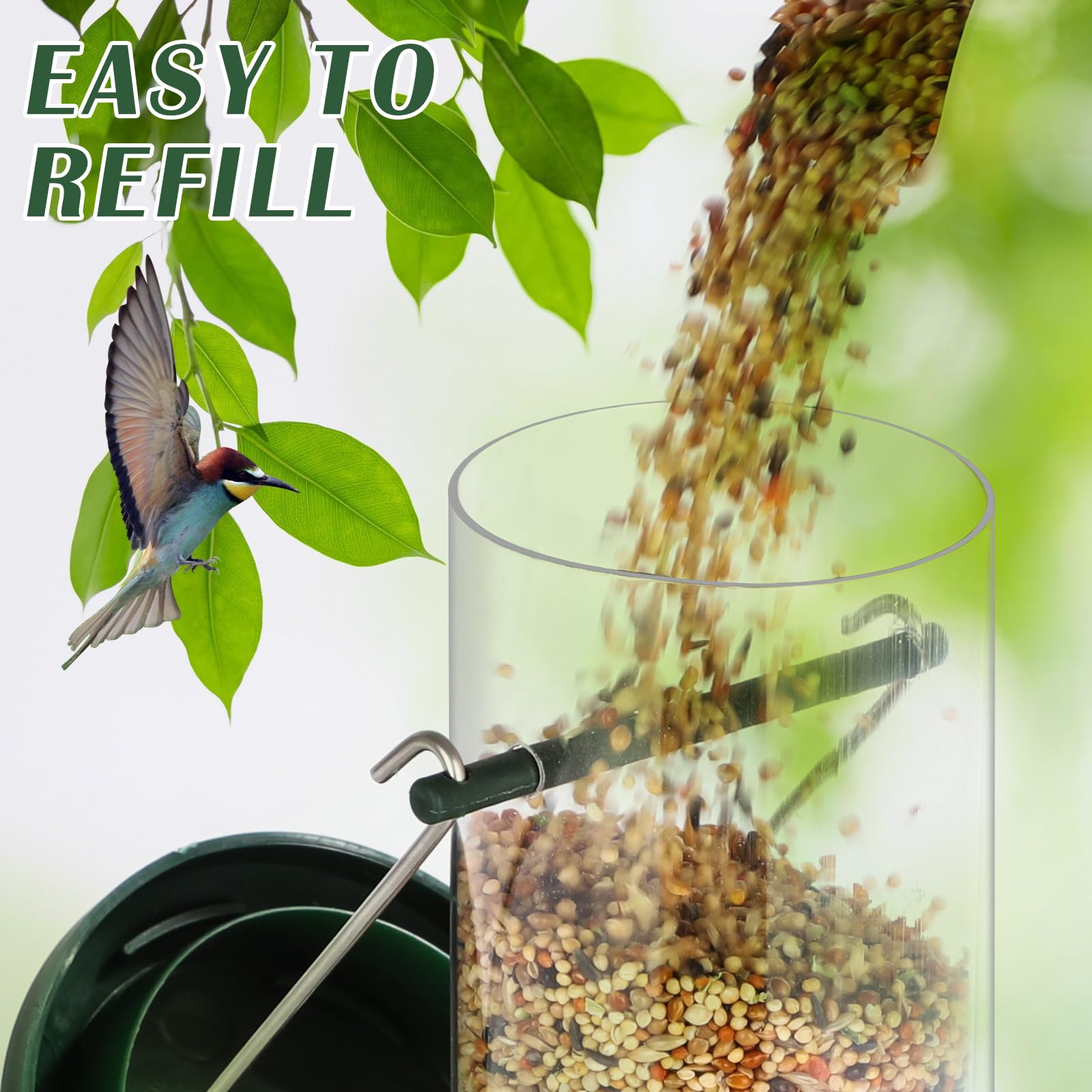 FEED GARDEN Vogelfutterspender Aus Metall, 2 Stück, 6 Futteröffnungen, Eichhörnchensicher, Transparentes Rohr – Für Wildvögel
