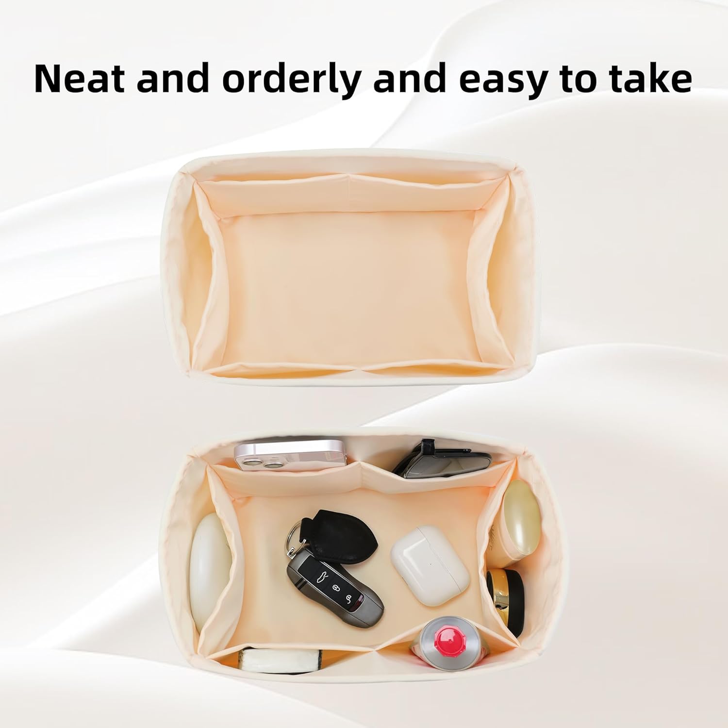 DGAZ Silk Purse Organizer Insert Fits LV Speedy 16/20/25/30/35/45 bags,Silky Smooth Bag Organizer,Luxury Handbag & Tote Shaper(Craie,SP35) - Image 5