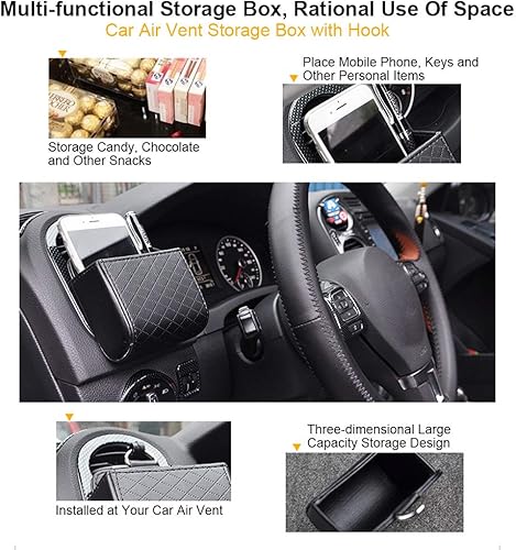 Miniatura 3 de Keenso Organizador de ventilación de automóvil, bolsillo trasero multifuncional con gancho de montaje en caja de almacenamiento para teléfono