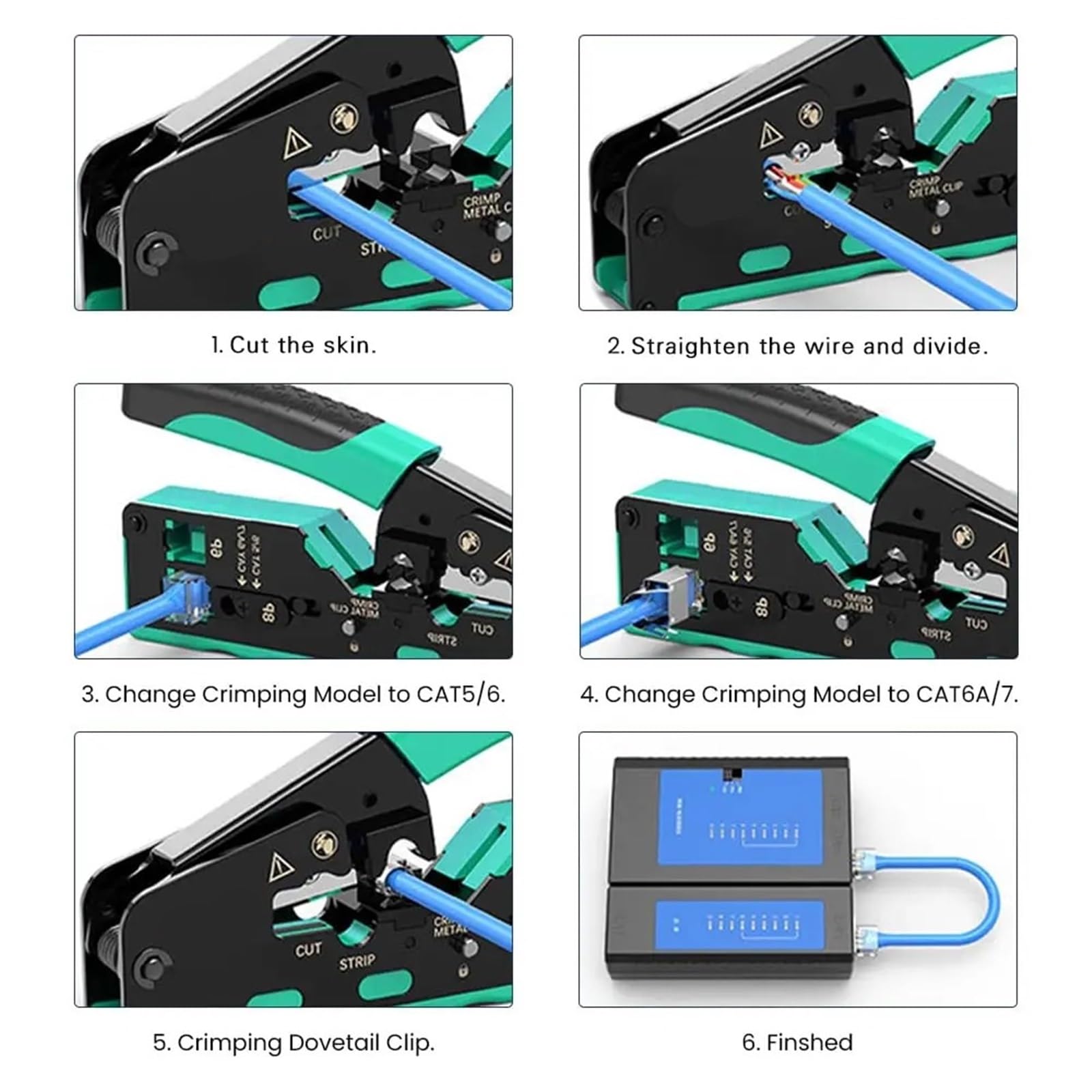 Narzędzie do zaciskania RJ45, szczypce do cięcia drutu Ethernet (zielony)