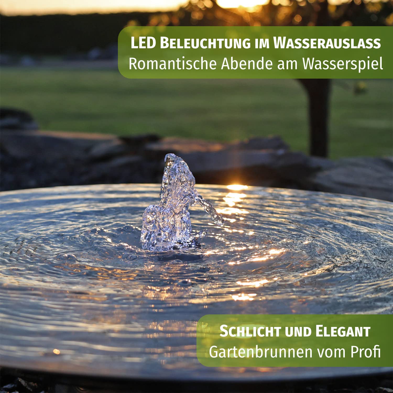 CLGarden Edelstahl Springbrunnen Wasserschale EWS60 Garten Brunnen Set 60cm mit LED Beleuchtung