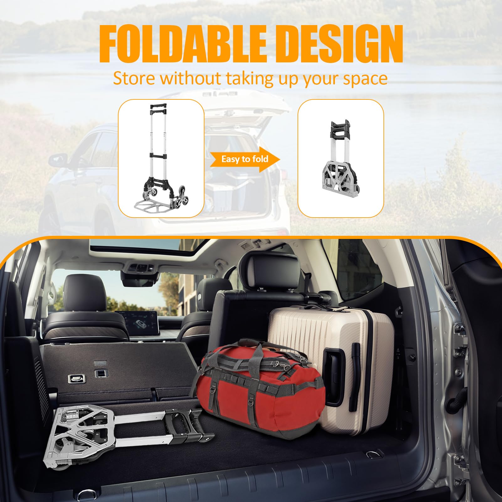 Carretilla de mano para escalera, carro plegable portátil con ruedas | Carro de la compra de alto rendimiento para la distribución en viajes, en el lugar de trabajo, en el almacén